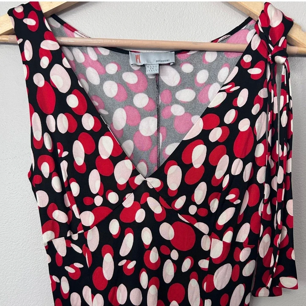 M Missoni Dress Womens 4 Black Red Polka Dot V Neck Jersey Midi Made in Italy